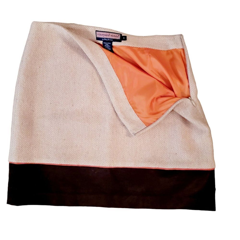 Vineyard Vines Wool Blend Beige Houndstooth Pencil Skirt Size 4 - Picture 2 of 5